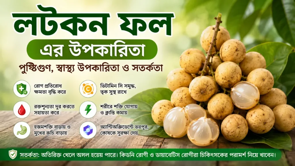 লটকন ফল এর উপকারিতা, পুষ্টিগুণ, ভিটামিন সি, স্বাস্থ্য উপকারিতা ও সতর্কতা বিষয়ক তথ্যচিত্র